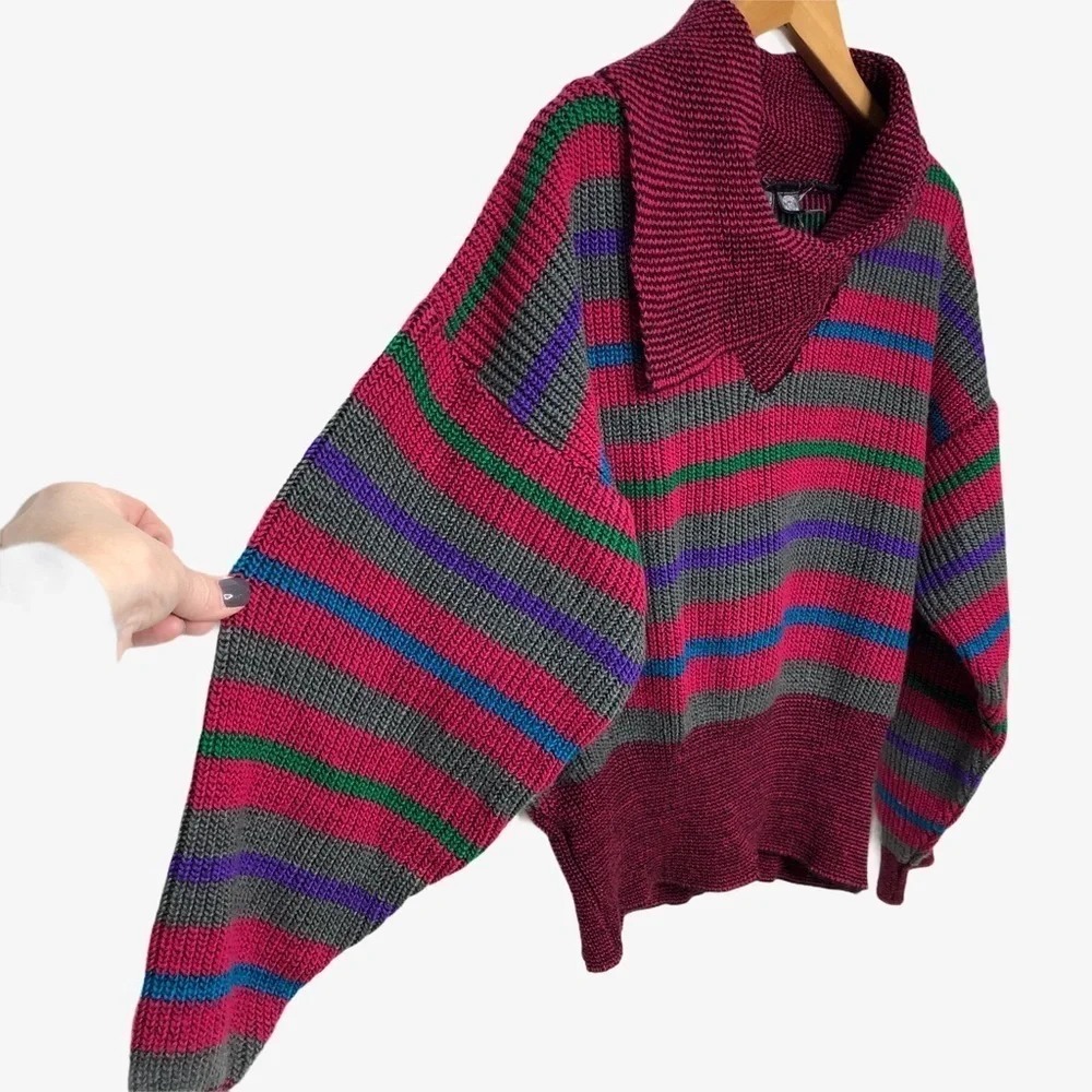 Gitano Vintage Sweater Pink Blouson Sleeve Size 40 Stripe - Picture 3 of 8